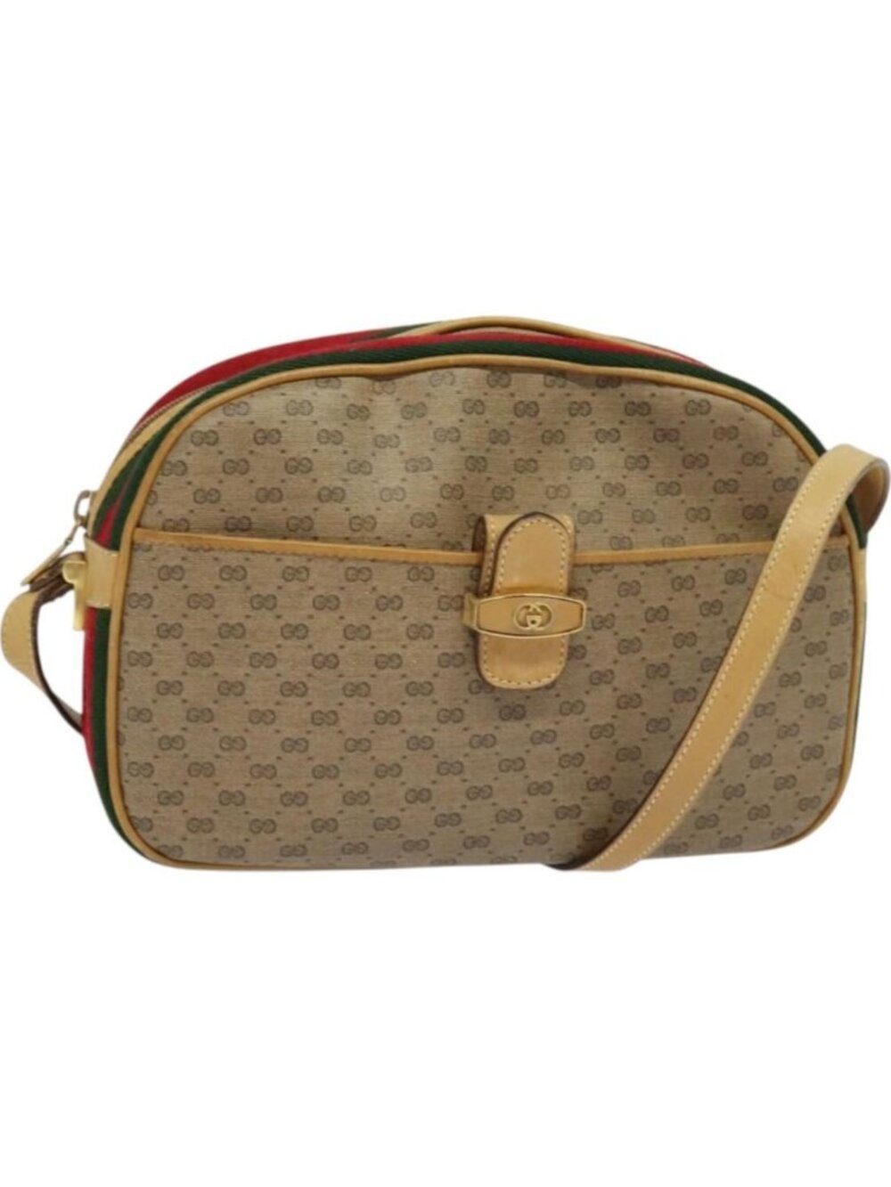 GUCCI Micro GG Supreme Web Sherry Line Bag PVC Beige Gold
